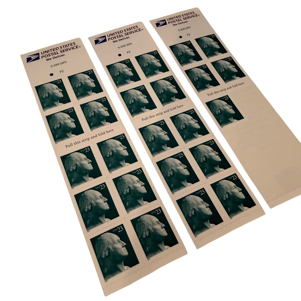 25 Vintage 2002 USPS‎ George Washington 23 Cent Stamps Dark Green Teal Strips